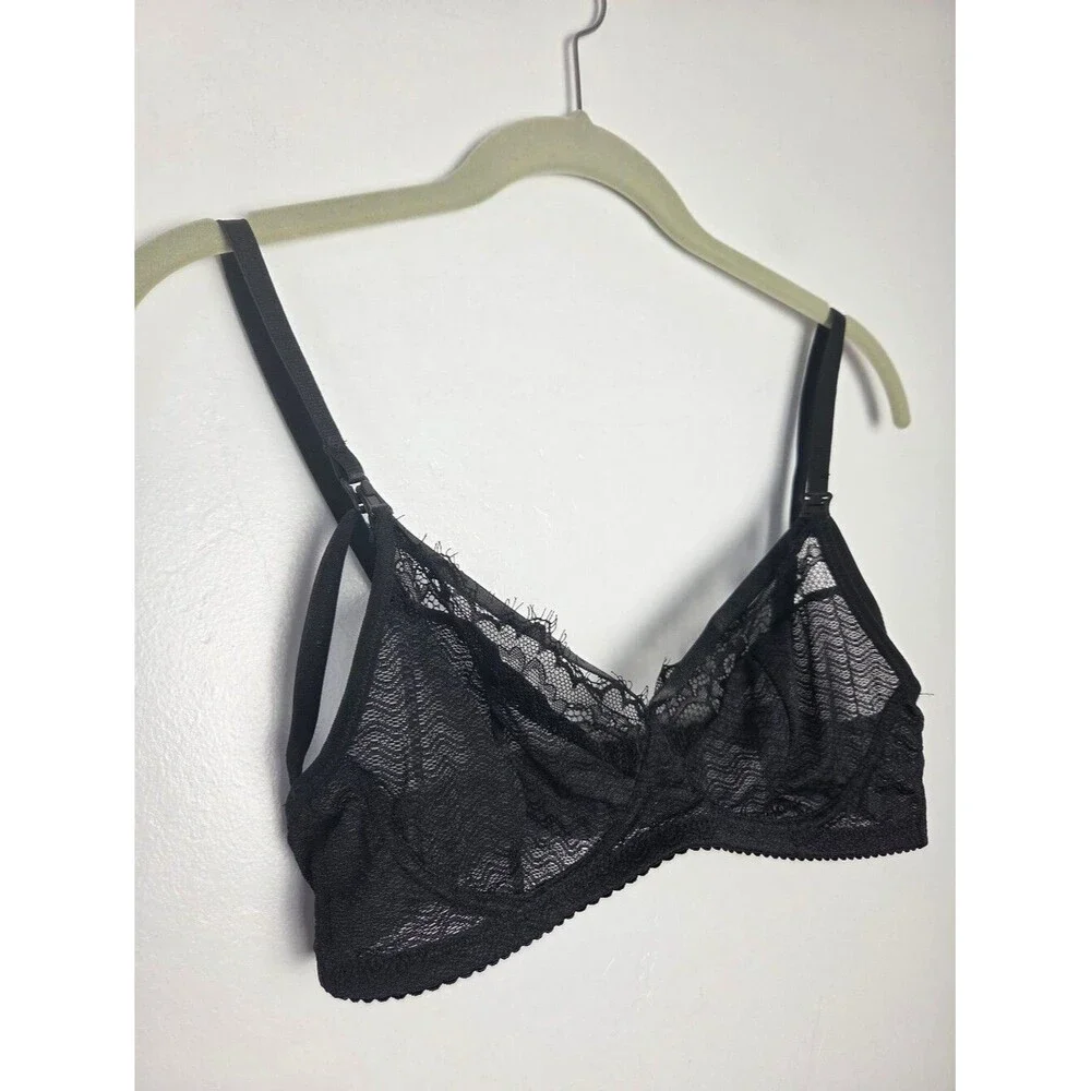 Black Lace Sheer Nursing Bra Wireless Strappy Breastfeeding Small Chest 34B